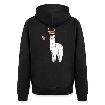 Lamadame Blume - Unisex Premium Bio Zip Hoodie - Schwarz - Hinten - Nico (187cm)