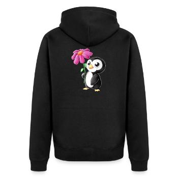 Putziger Comic Pinguin - Unisex Premium Bio Zip Hoodie - Schwarz - Hinten - Nico (187cm)