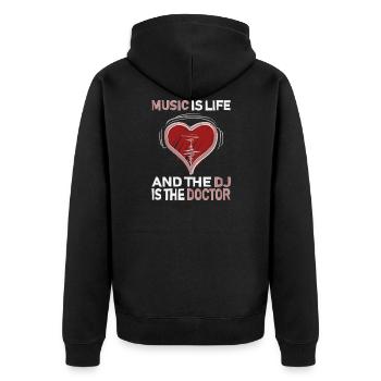 DJ - Musik ist Leben - Unisex Premium Bio Zip Hoodie - Schwarz - Hinten - Nico (187cm)