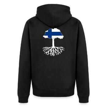 Vergiss niemals Deine Wurzeln aus Finnland - Unisex Premium Bio Zip Hoodie - Schwarz - Hinten - Nico (187cm)