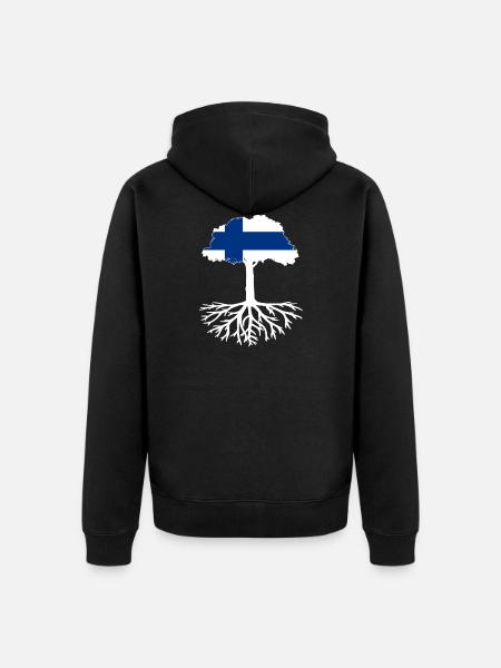 Älä koskaan unohda juuriasi Suomesta - Premium unisex luomu-huppari vetoketjulla - musta