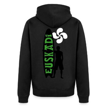 Surfen Euskadi Mode 03 - Unisex Premium Bio Zip Hoodie - Schwarz - Hinten - Nico (187cm)