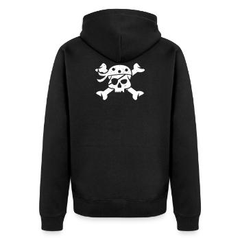 Piratenkopf im Vintage Stil mit gekreuzten Knochen - Unisex Premium Bio Zip Hoodie - Schwarz - Hinten - Nico (187cm)