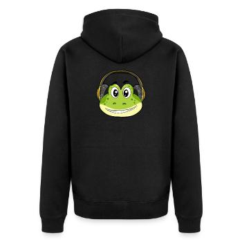 Frosch mit Kopfhörer - Unisex Premium Bio Zip Hoodie - Schwarz - Hinten - Nico (187cm)