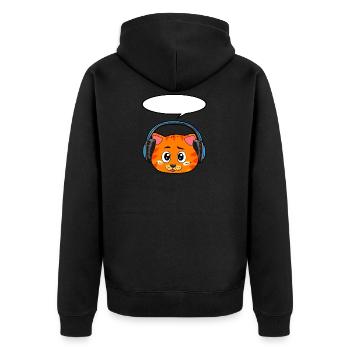 Cat with headphones - Unisex Premium Organic Zip Hoodie - black - Back - Nico (187cm)