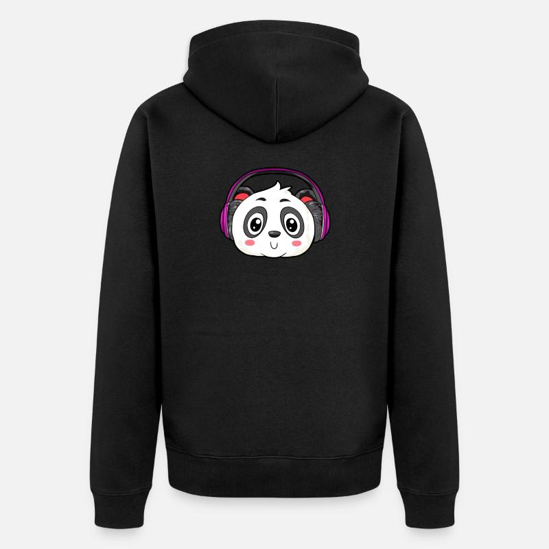 Panda mit Kopfhörer - Unisex Premium Bio Zip Hoodie - Schwarz