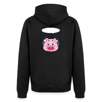 Pig with headphones - Unisex Premium Organic Zip Hoodie - black - Back - Nico (187cm)