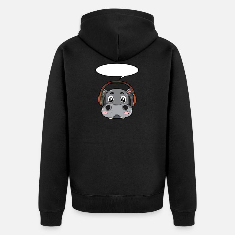 Nilpferd mit Kopfhörer - Unisex Premium Bio Zip Hoodie - Schwarz