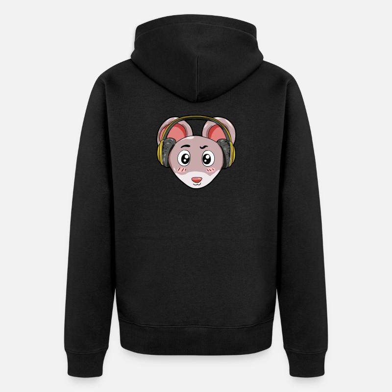 Maus mit Kopfhörer - Unisex Premium Bio Zip Hoodie - Schwarz
