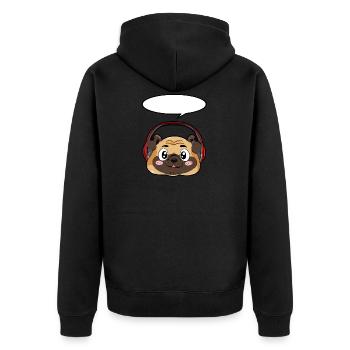 Pug with headphones - Unisex Premium Organic Zip Hoodie - black - Back - Nico (187cm)