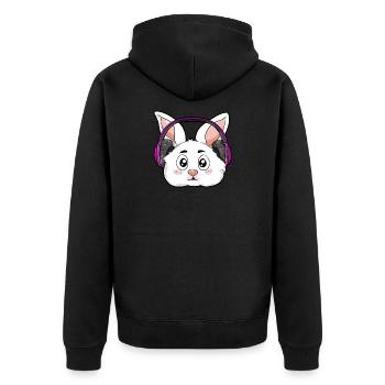 Rabbit with headphones - Unisex Premium Organic Zip Hoodie - black - Back - Nico (187cm)