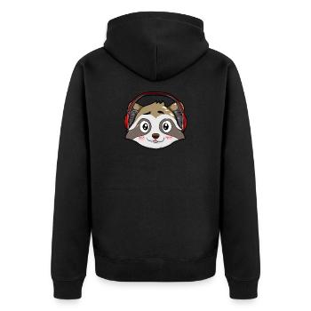 Waschbär mit Kopfhörer - Unisex Premium Bio Zip Hoodie - Schwarz - Hinten - Nico (187cm)