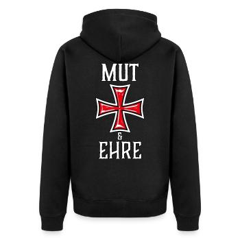 29 Mut und Ehre Templer Kreuz Ritter - Unisex Premium Bio Zip Hoodie - Schwarz - Hinten - Nico (187cm)