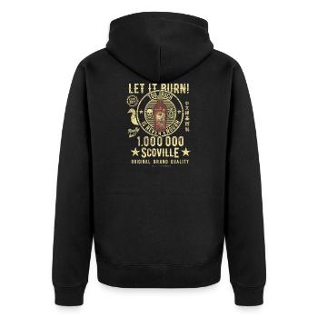 Chili Design Chilisauce 1.000.000 Scoville - Unisex Premium Bio Zip Hoodie - Schwarz - Hinten - Nico (187cm)