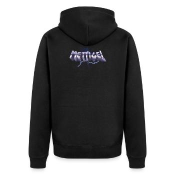 Mettigel T Shirt Design Heavy Metal Schriftzug - Unisex Premium Bio Zip Hoodie - Schwarz - Hinten - Nico (187cm)