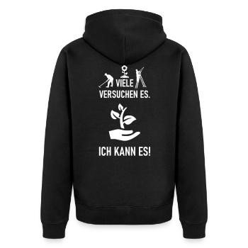 Ich kann es als Garten- und Landschaftsbauer - Unisex Premium Bio Zip Hoodie - Schwarz - Hinten - Nico (187cm)