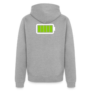 battery - Unisex Premium Organic Zip Hoodie - heather grey - Back - Nico (187cm)