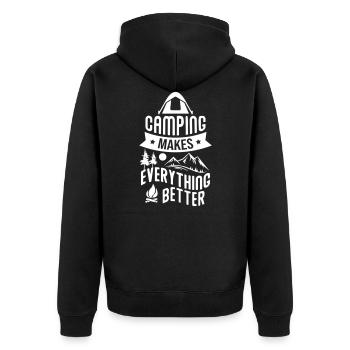 Camping Makes Everithing Better - Unisex Premium Bio Zip Hoodie - Schwarz - Hinten - Nico (187cm)