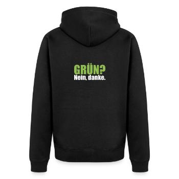 Grün? Nein, danke. Keine grüne Verbotspolitik. - Unisex Premium Bio Zip Hoodie - Schwarz - Hinten - Nico (187cm)