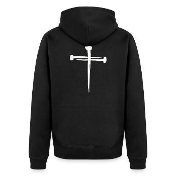Kreuz aus Nägel - Unisex Premium Bio Zip Hoodie - Schwarz - Hinten - Nico (187cm)
