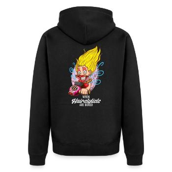 Lustige Friseurin Friseursalon Blondine - Unisex Premium Bio Zip Hoodie - Schwarz - Hinten - Nico (187cm)