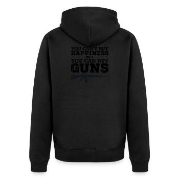 Glück kannst man nicht kaufen Schusswaffen schon - Unisex Premium Bio Zip Hoodie - Schwarz - Hinten - Nico (187cm)