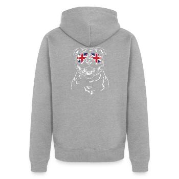 STAFFORDSHIRE BULL TERRIER Union Jack Wilsigns - Unisex Premium Bio Zip Hoodie - Grau meliert - Hinten - Nico (187cm)