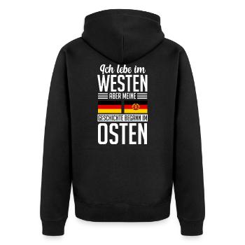 Ossi DDR Ostdeutschland Osten Westen Ostdeutscher - Unisex Premium Bio Zip Hoodie - Schwarz - Hinten - Nico (187cm)