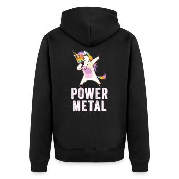 Power Metal Dabbing Einhorn - Dabbing Einhorn - Unisex Premium Bio Zip Hoodie - Schwarz - Hinten - Nico (187cm)