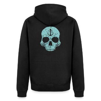 Anker Skull - Vintage - Unisex Premium Bio Zip Hoodie - Schwarz - Hinten - Nico (187cm)
