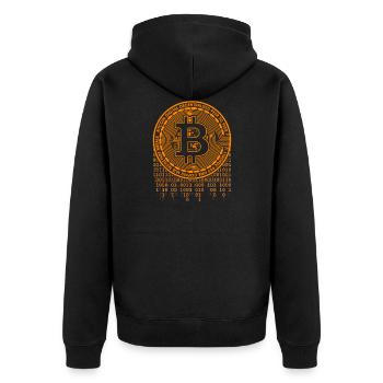 Bitcoin Logo Binärcode - Unisex Premium Bio Zip Hoodie - Schwarz - Hinten - Nico (187cm)