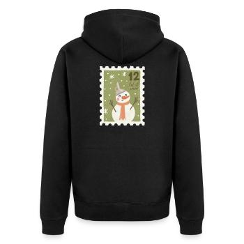 Briefmarke Schneemann - Unisex Premium Bio Zip Hoodie - Schwarz - Hinten - Nico (187cm)