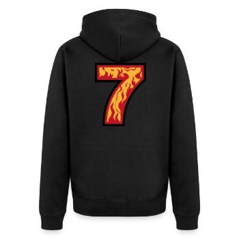Nummer sieben mit Flammen - Zahl 7 mit Feuer 🔥 - Unisex Premium Bio Zip Hoodie - Schwarz - Hinten - Nico (187cm)