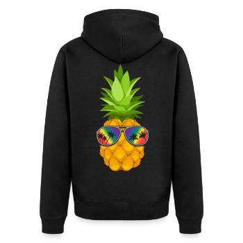 Blume Ananas mit Sonnenbrille Hawaii - Unisex Premium Bio Zip Hoodie - Schwarz - Hinten - Nico (187cm)