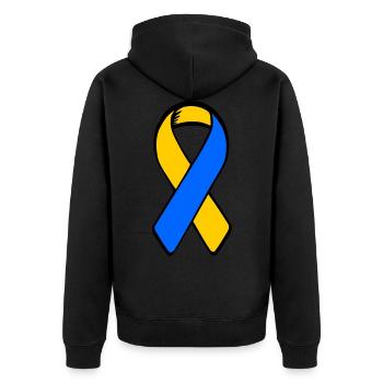 solidarity with ukraine schleife - Unisex Premium Bio Zip Hoodie - Schwarz - Hinten - Nico (187cm)
