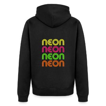 Neon pink orange grün gelb 80er 90er Outfit Party - Unisex Premium Bio Zip Hoodie - Schwarz - Hinten - Nico (187cm)