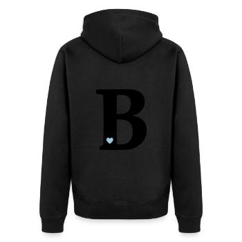 Buchstabe B Anfangsbuchstabe - Unisex Premium Bio Zip Hoodie - Schwarz - Hinten - Nico (187cm)