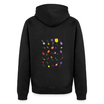 Frühling - Unisex Premium Bio Zip Hoodie - Schwarz - Hinten - Nico (187cm)
