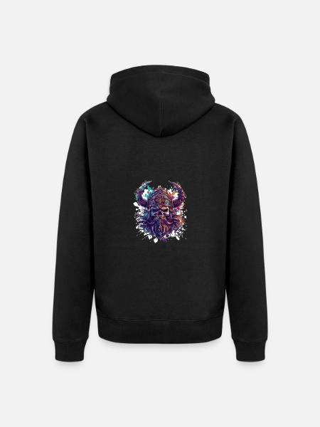 Viking Odin Skull - Unisex Premium Organic Zip Hoodie - black