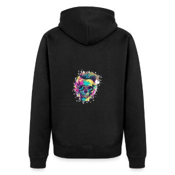Techno Totenkopf Party Frisur - Unisex Premium Bio Zip Hoodie - Schwarz - Hinten - Nico (187cm)