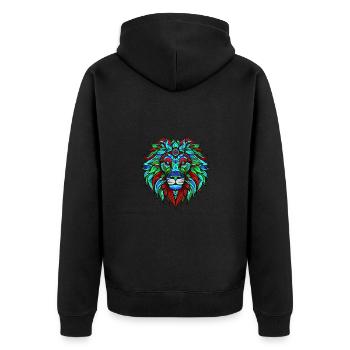 Löwe Porträt Bunt - Unisex Premium Bio Zip Hoodie - Schwarz - Hinten - Nico (187cm)