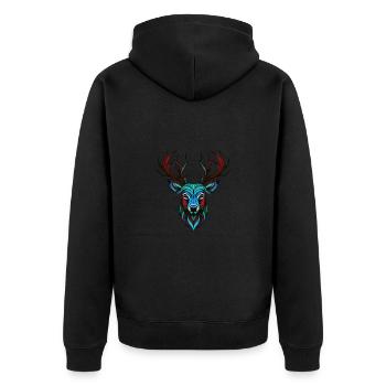 Hirsch Porträt Bunt - Unisex Premium Bio Zip Hoodie - Schwarz - Hinten - Nico (187cm)