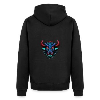 Bulle Porträt Bunt Taurus - Unisex Premium Bio Zip Hoodie - Schwarz - Hinten - Nico (187cm)