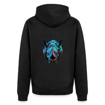 Portrait de rhinocéros coloré - Veste à capuche bio Premium Unisexe - noir - Dos - Nico (187cm)