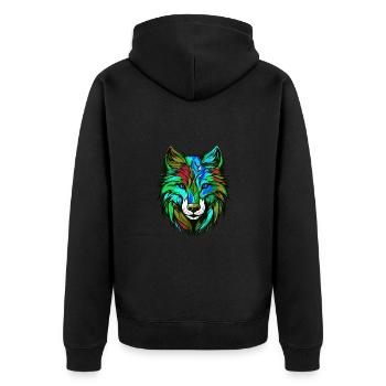 Wolf Porträt Bunt - Unisex Premium Bio Zip Hoodie - Schwarz - Hinten - Nico (187cm)