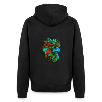Hahn Porträt Bunt - Unisex Premium Bio Zip Hoodie - Schwarz - Hinten - Nico (187cm)