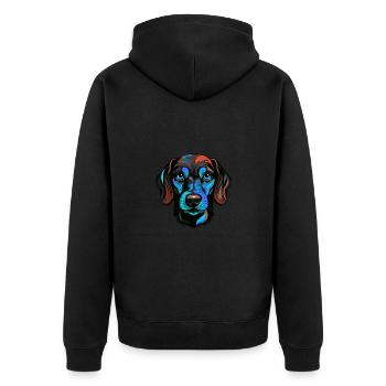 Dachshund Hund Porträt Bunt Dackel - Unisex Premium Bio Zip Hoodie - Schwarz - Hinten - Nico (187cm)