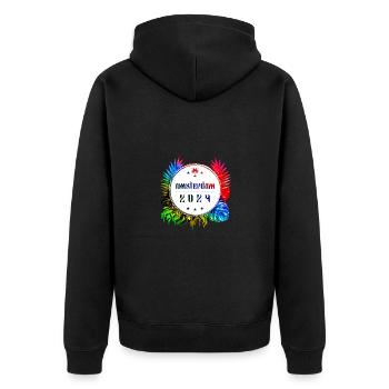Amsterdam 2024 Bunt - Unisex Premium Bio Zip Hoodie - Schwarz - Hinten - Nico (187cm)