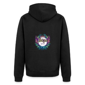 Ibiza 2024 Bunt - Unisex Premium Bio Zip Hoodie - Schwarz - Hinten - Nico (187cm)