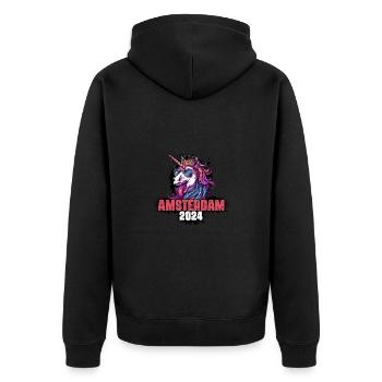 Amsterdam 2024 Einhorn - Unisex Premium Bio Zip Hoodie - Schwarz - Hinten - Nico (187cm)
